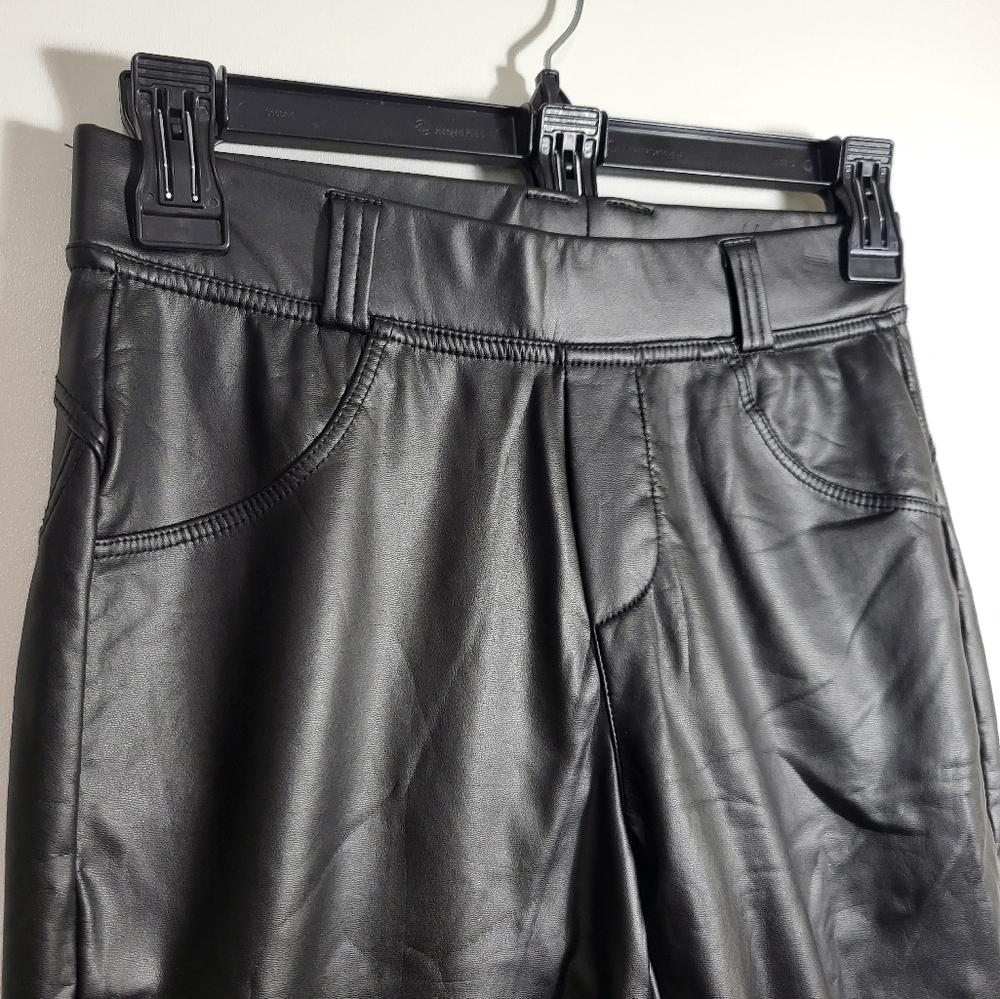Black fleece lined faux leather leggings women's S #2275 - Picture 2 of 4